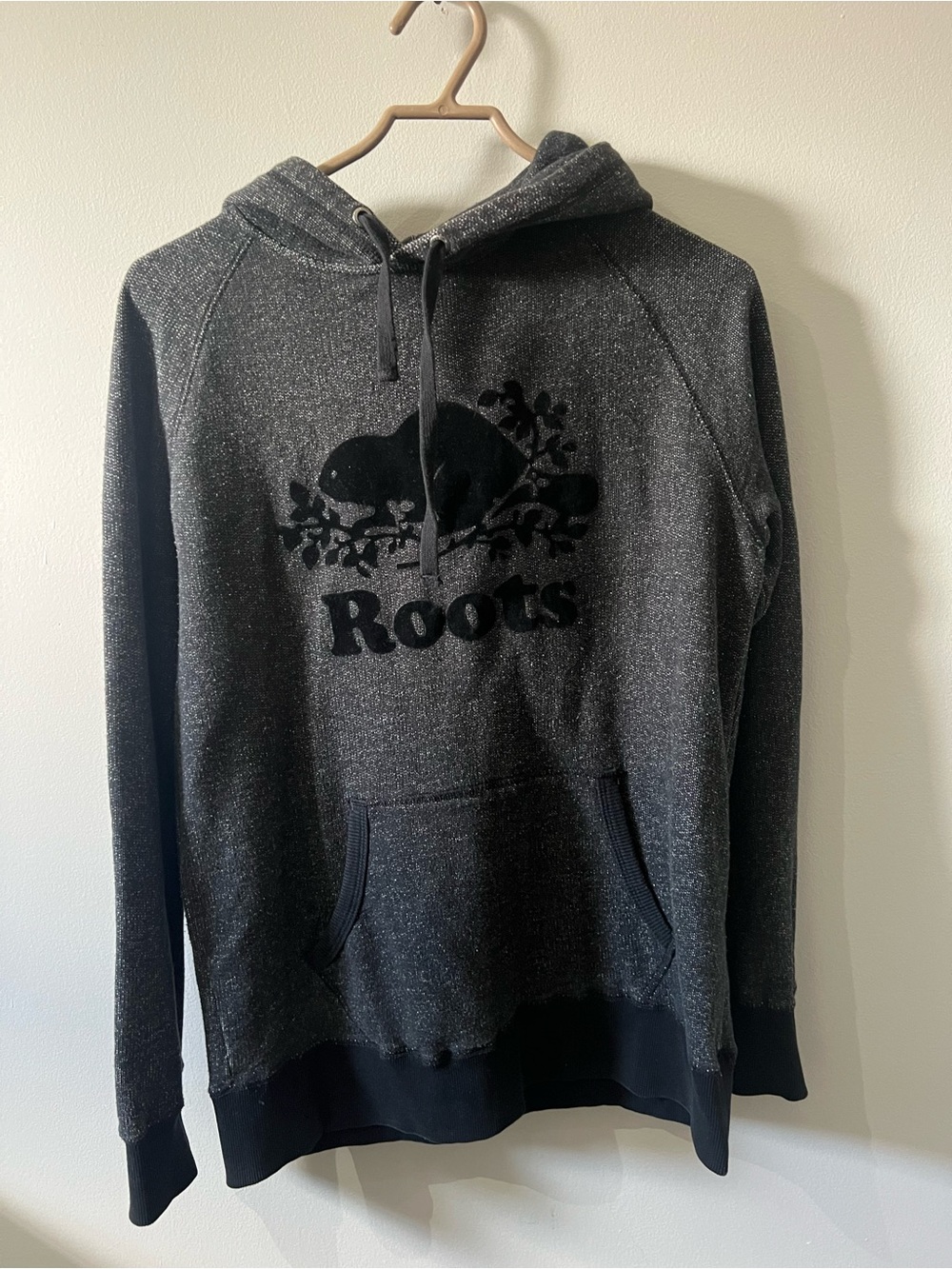 Roots Men's Heather Charcoal Logo Pullover Hoodie
